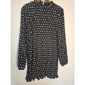 [Mod Retro] Lulus Polka Dot Pleated Mini Dress Womens Large Black Mock Neck